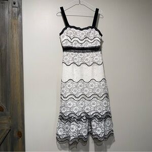Anthropologie foxiedox lumma dress / black white lace tiered midi dress